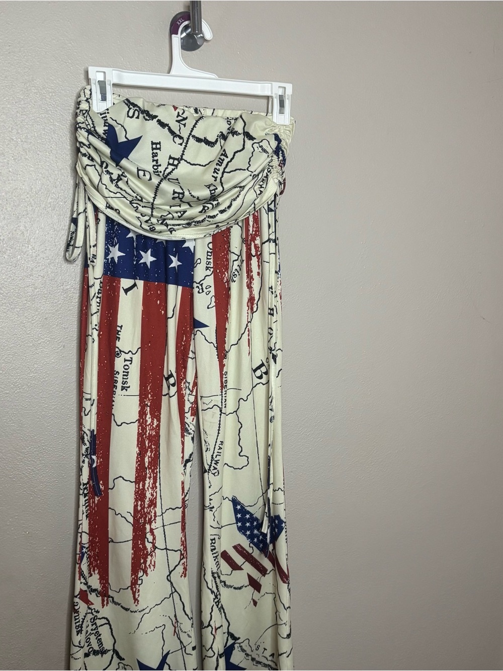 Y2K Patriotic American Flag Fold Over Flare Yoga Pants Western Rodeo Cowgirl Med - Picture 2 of 12